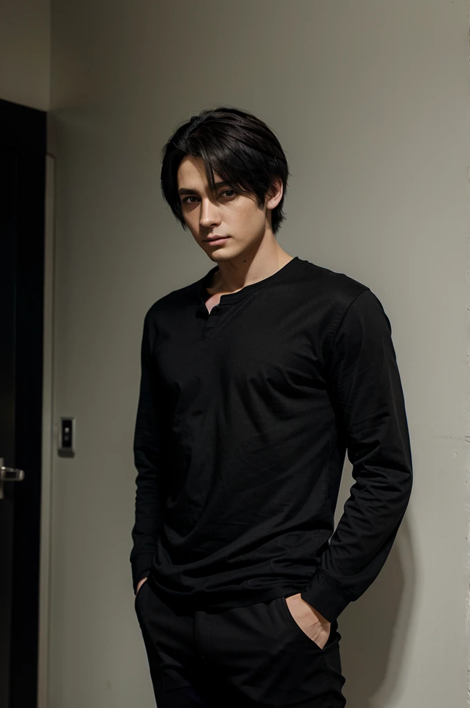 Anime guy with black pants and black shirt