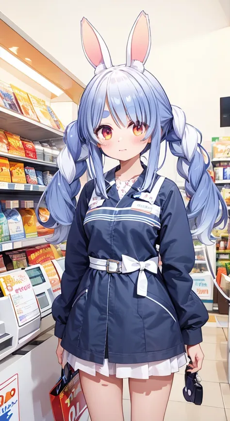 masterpiece,Highest quality,convenience store,shopping,Stand in front of the cash register,youtube,vtuber,Usada Pekora,