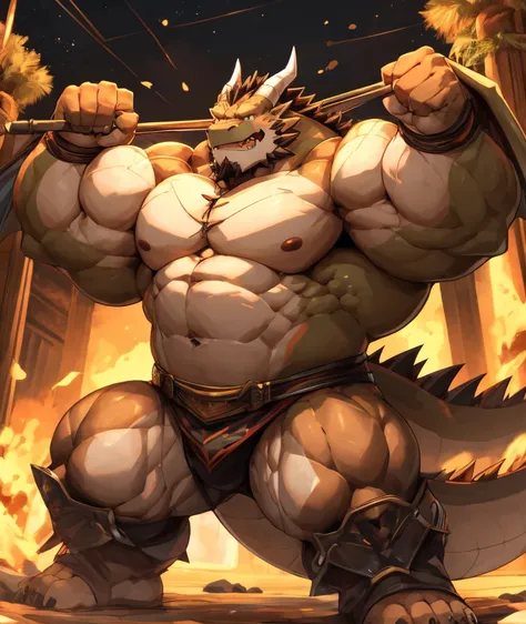 dragon orc，strong body，muscular，like a born strong man。his skin looks healthy and fair...，muscle and fat intertwined，create uniq...