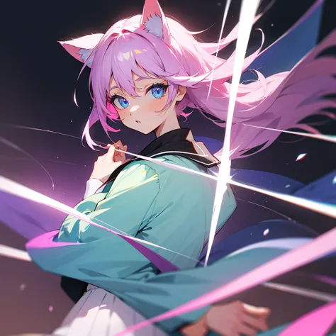 Pastel colors Student Cat-eared girl Pink hair Light purple and blue eyes