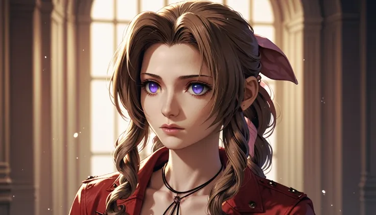 purple eyed aerith,expressionless,no pupils