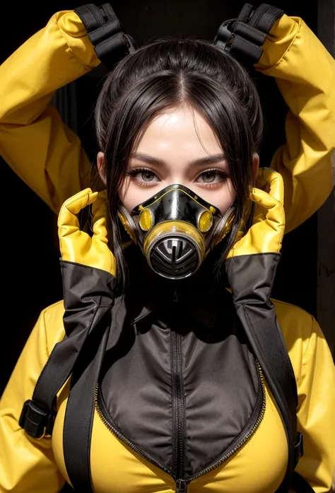 nuclear sexy waitress gas mask black and yellow serving