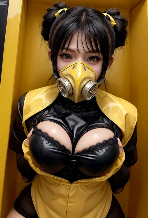 nuclear sexy waitress gas mask black and yellow vagina