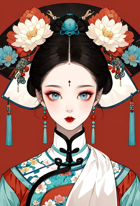 procreate board drawing beautiful digital art，clean lines，beautiful chinese qing dynasty princess，bright eyes，exquisite facial f...