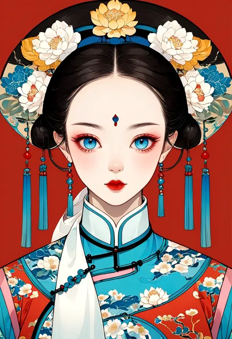 procreate board drawing beautiful digital art，clean lines，beautiful chinese qing dynasty princess，bright eyes，exquisite facial f...