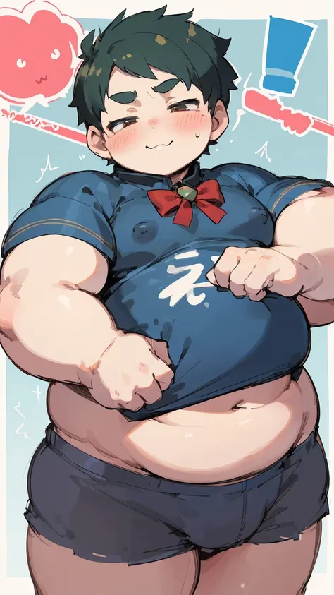 beautiful, chubby, (very short hair),pudgy face, (naughty) (high school students),((young)), (androgynous), (boyish), (handsome), thick, (shota), overweight, (beefy), (nipples), (cute), (little brat), (naughty brat), (へそ), (ぽっちゃりした体), big belly, (汗ばんだ体), (...