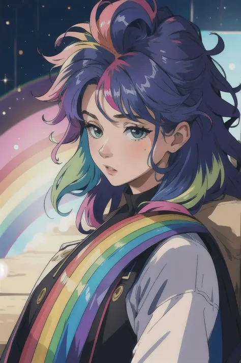 masterpiece, best quality, girl with rainbow hair, really wild hair, mane