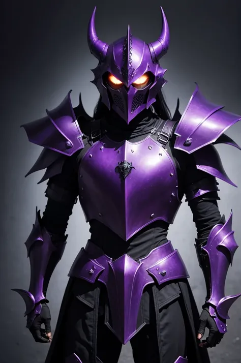 armour, dark lord style, something very dark, violet shine on metal