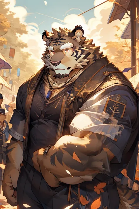 (masterpiece,best quality,Super detailed,Perfect anatomical structure),Detailed background,Empty,hairy,cannon, ,Clear focus,白色tiger，By Empty Ghost, rest 阳光,External,campus, Solitary,Solitary ，male,male ,human nature,Cat,tiger,muscular,rest (White fur:1.5,W...