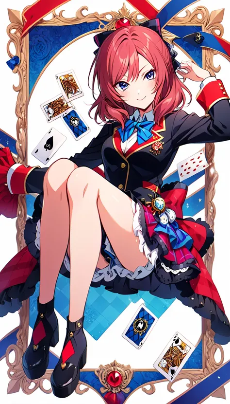 One girl, Maki Nishikino, full body, Otonokizaka, id_maki_nishikino,white background,the illustration makes the frame into a playing card