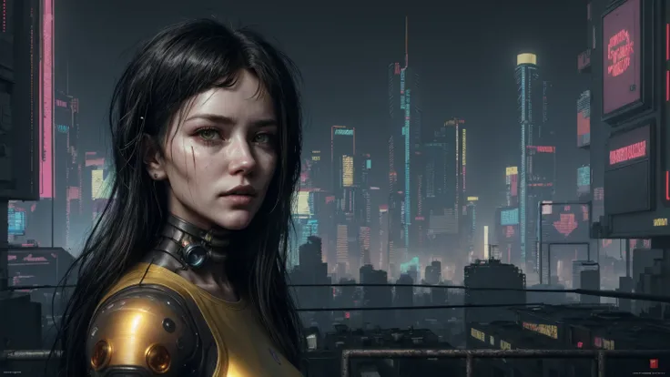 (((cyberpunk style))), wallpaper of a female Astronaut on a dangerous planet, Bill Henson, standing on top of a mountain, hyper-detailed face, black hair, realistic golden eyes, sensual body, hyper-detailed , 8k resolution
