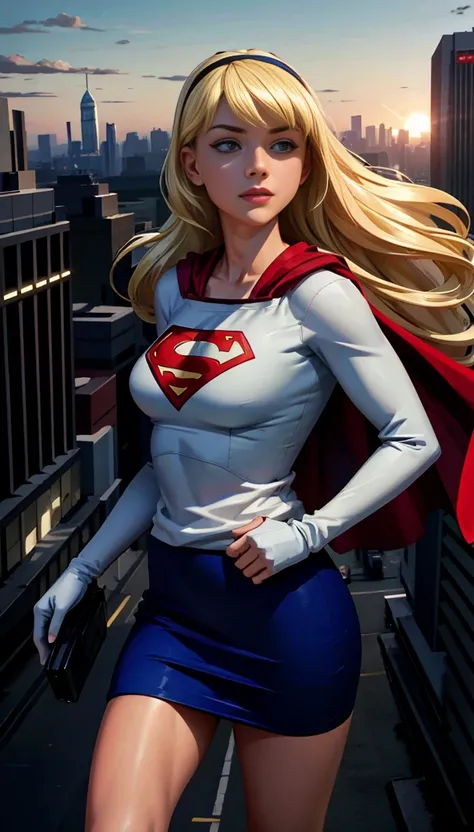 photo by full body (cowboy shot), sfw, (work of art), (best qualityer:1.0), (ultra high resolution:1.0), detailedeyes,
BREAK Supergirl, 1 girl, long blonde hair, mid-air, flying hair band, (offwhite) top cut, manga curta, layer, blue pencil skirt, mitts, B...