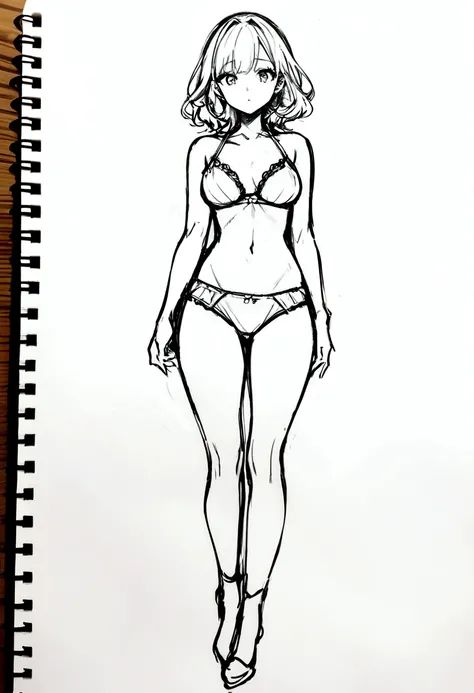 Sketch of woman in underwear looking full body front 