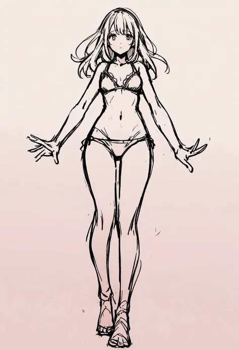 Sketch of woman in underwear looking full body front 