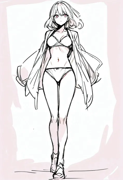 Sketch of woman in underwear looking full body front 