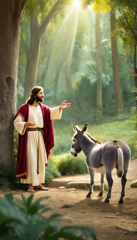 jesus talking to a donkey in the forest