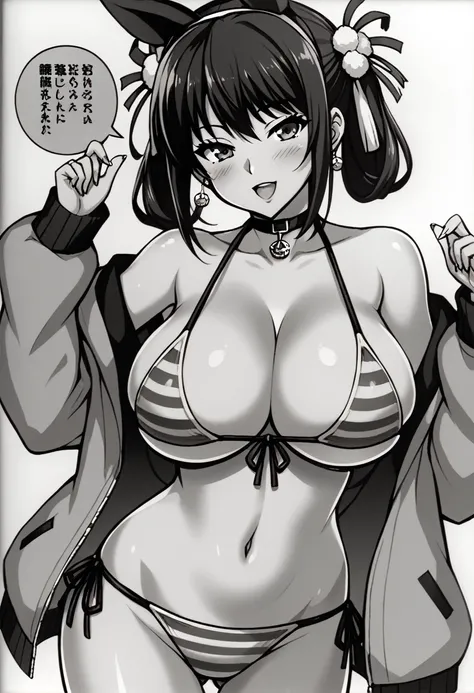 Japanese woman in her 20s with large breasts wearing a bikini

Please draw in the style of 90s Japanese anime.