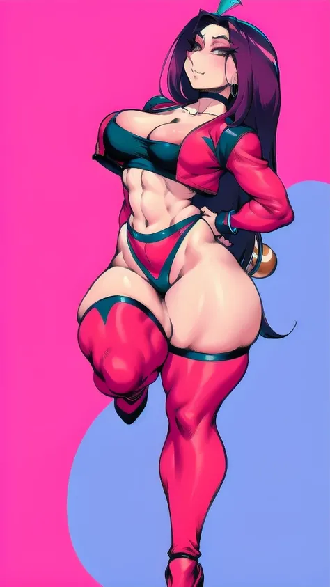 Full body image of Colette Tatou from Ratatouille, fully clothed in Juri Han costume from Street Fighter 6, full body in image, long hair, female body, curvy body, thick body, big thighs, voluptuous body, dynamic pose, detailed pose, simple background, exp...