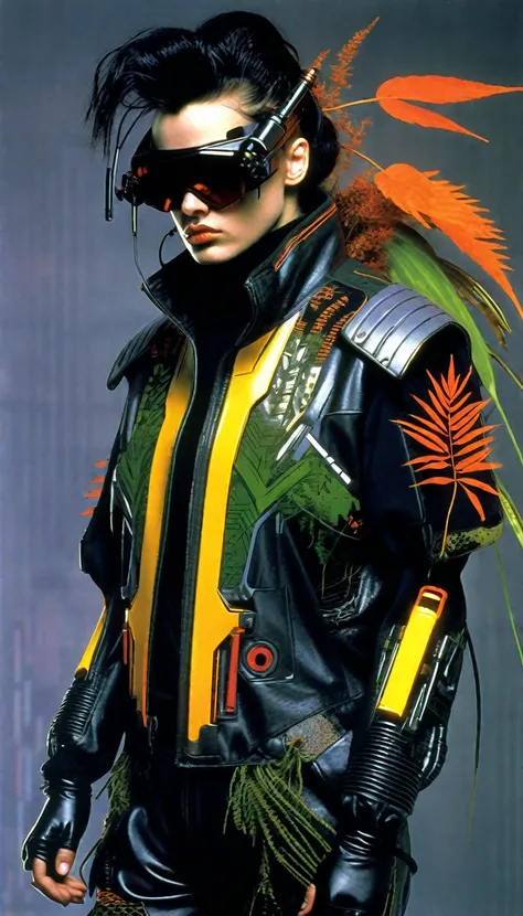 cyberpunk clothing design from the year 1980, "leaves runner"