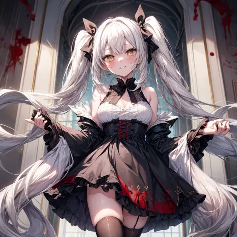 ((highest quality)), ((masterpiece)), (detailed), nsfw, there is a sexy girl with white hair and white eyes in a dress, 1girl, 独...