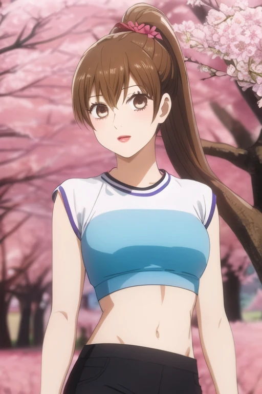 masterpiece, best quality, ultra-detailed, 1girl, solo, looking front at viewer, chihaya_ayase, brown hair, brown eyes, ponytail...