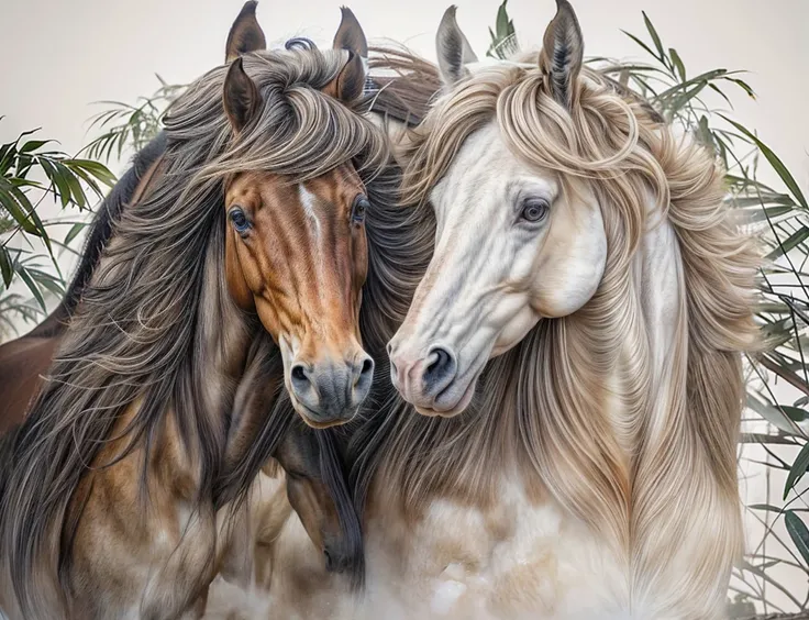 two horse in black jungle