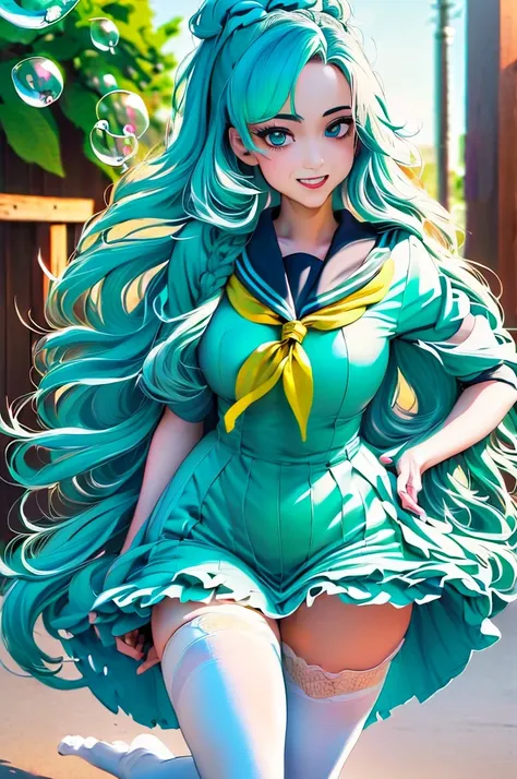 (masterpiece), (best quality), (official art, extremely detailed CG unity 8k wallpaper), (highly detailed), ((absurdres)), 1girl, mid shot, (exquisite facial features),(serafuku:1.3) ((sfw)),((clear hands)), ((white thighhighs without shoes)),aqua eyes, co...