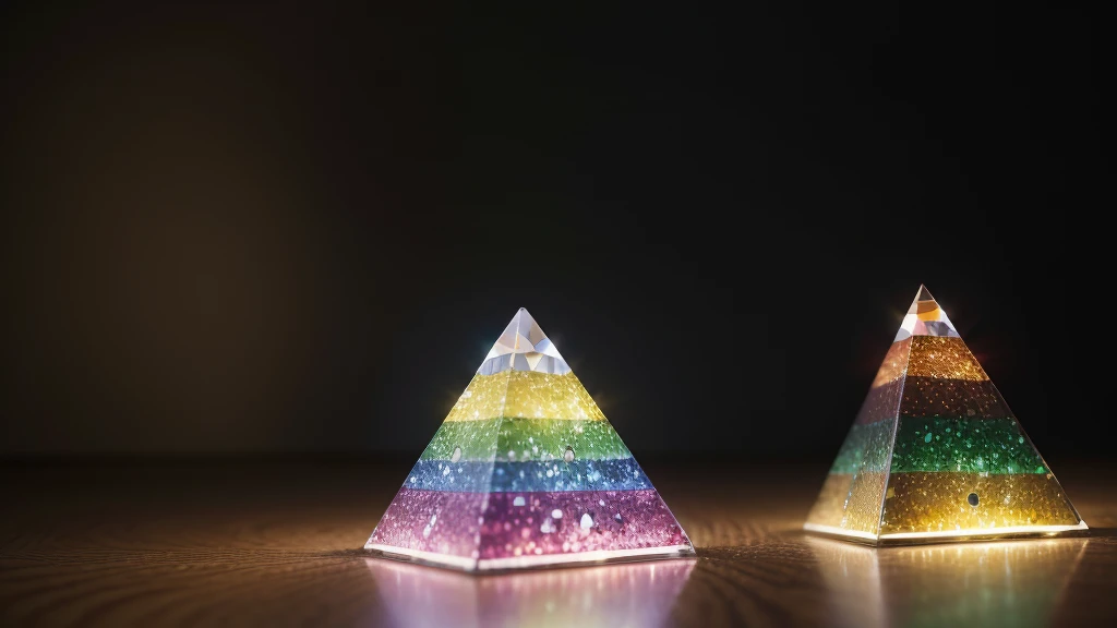 [crystal pyramid shining colorful light  [focusing] in the measuring room]