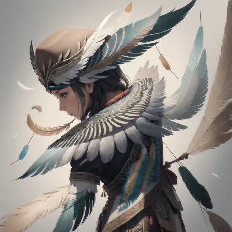 Feathers of Wisdom: Stylized feathers that turn into words or symbols, representing the search for understanding and expression of thought