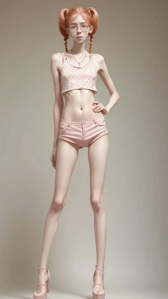 a 15 y.o. trashy girl, full body, backlighting, pale girl,very long legs, very pale skin full of freckles, very bulging eyes, ve...