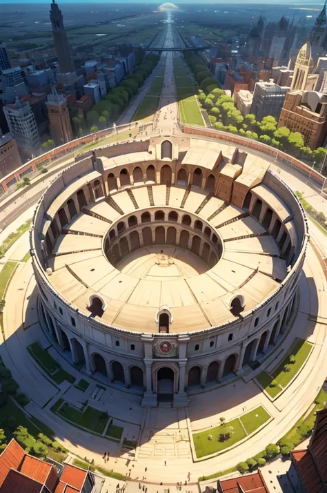 Big city, feudalism, view from above, small coliseum