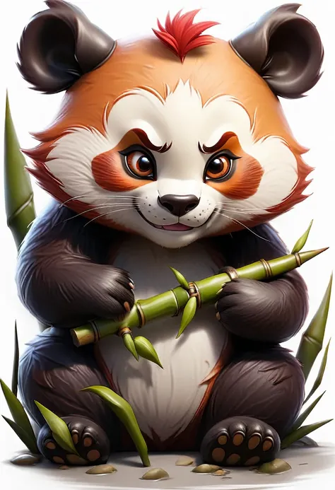 Little panda, Red panda, Tattoo sketch, eats bamboo