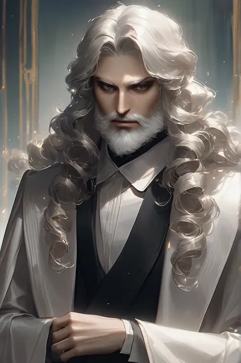 ((Лучшее качество)), ((шедевр)), (подробный), The curly-haired king with a beard is stern