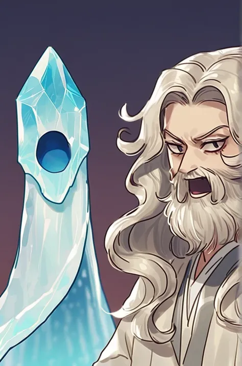 ((Лучшее качество)), ((шедевр)), (подробный), Curly-haired ice king with a beard screams