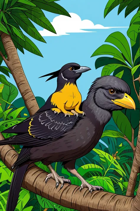 Kids Jackdaw animals Rex in jungle cartoon style  thick line with colours