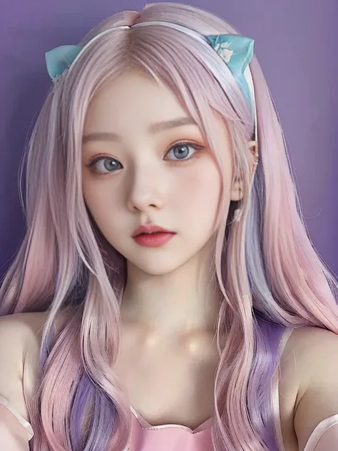 a closeup of a person with long hair and a headband, sakimichan, fairy core, two color hair, ulzzang, pastel gothic aesthetic, a...