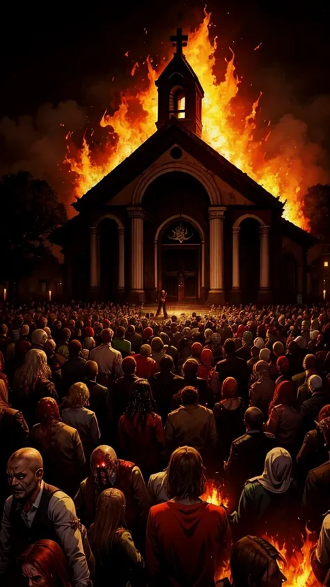 mexicanchurch on fire with zombies around