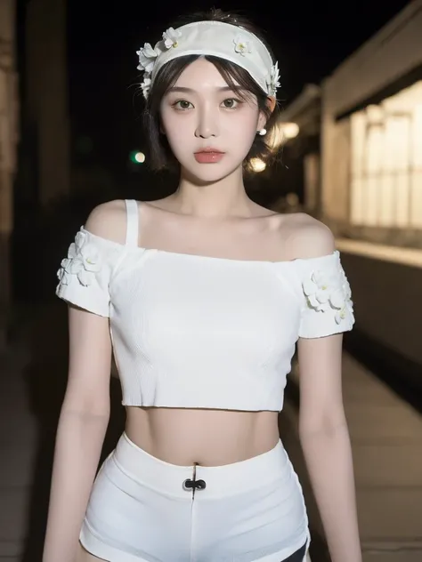 ((Highest quality, 8K, masterpiece: 1.3)), (Flower Cap: 1.3), concentrated: 1.2, Perfect Body Beauty: 1.4, Hips: 1.2, (Layered Haircut: 1.2)), (Dark Street: 1.3), Highly detailed face and skin texture, whole body, Delicate eyes, double eyelid, White skin, ...