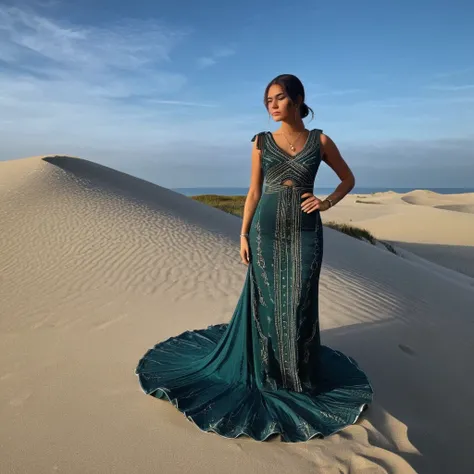 photo magnifique dune femme avec une robe magnifique avec un décor a coupé le souffle