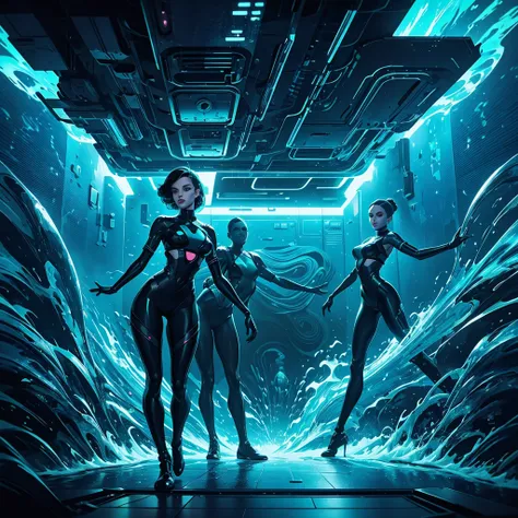 a poster featuring dancers in a futuristic environment, album art, ( ( ( synthetic wave ) ) ),  music album cover, art cover, music album art, album art cover, album, (synthetic wave)