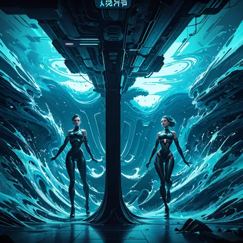 a poster featuring dancers in a futuristic environment, album art, ( ( ( synthetic wave ) ) ),  music album cover, art cover, music album art, album art cover, album, (synthetic wave)