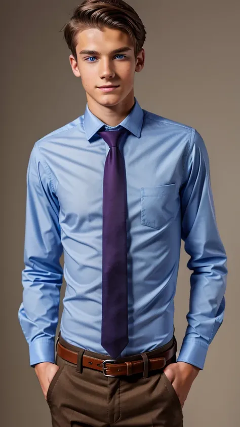 19 year old male wearing tie and lomg sleveed button up with belt and tucked in
4K HIGH REZ 

Physical Description: Brown colored hair and skinny build. 5"5 and 150 LB. Blue eyes. 

.