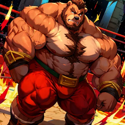 zangief,a bear with a beard and a golden belt, fighting game character, street fighter 5,muscled humanoid bear,heavy looking,buf...