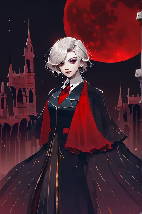 ((Лучшее качество)), ((шедевр)), (подробный), Vampire Gothic castle with a red moon