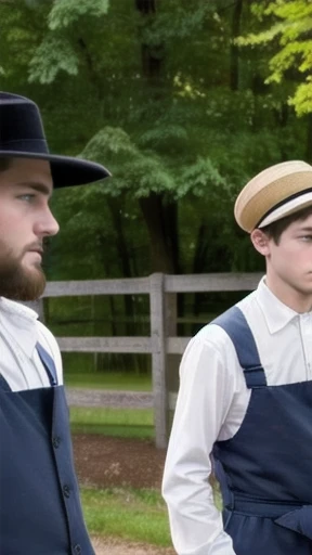 group of young Amish man focus on face