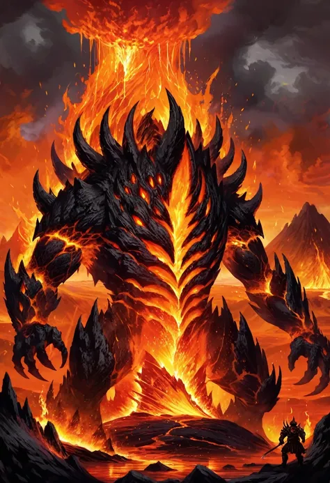 army of molten iron monster, lava, fire, vulcano