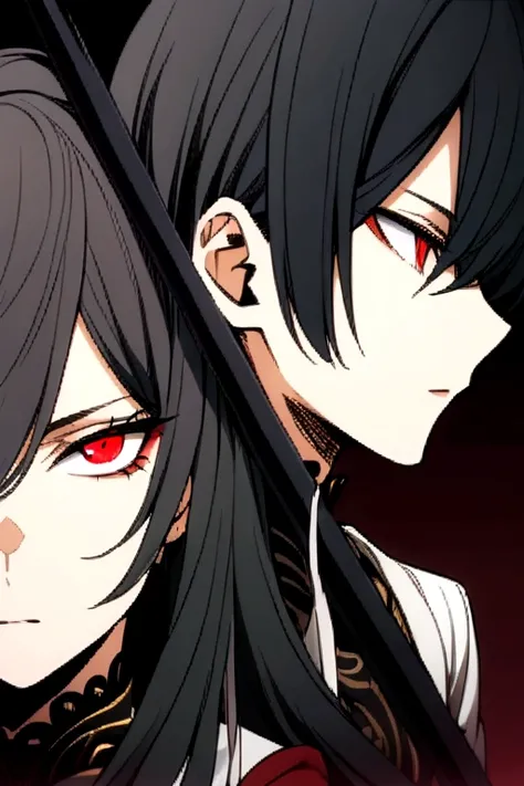 White and black hair, the two red eyes