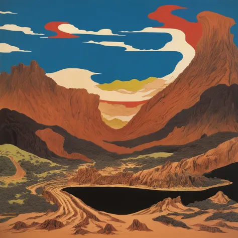 professional photograph of a superficial and panoramic scenery  by  Boris Vallejo and Patrick Caulfield and walker evans , bold lines, hyper detailed, dark limited palette, dramatic lighting,  (intricate details, masterpiece, best quality:1.4),
