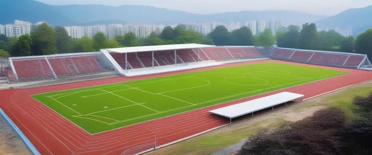 Masterpiece, Best Quality, athletics field with full stands,