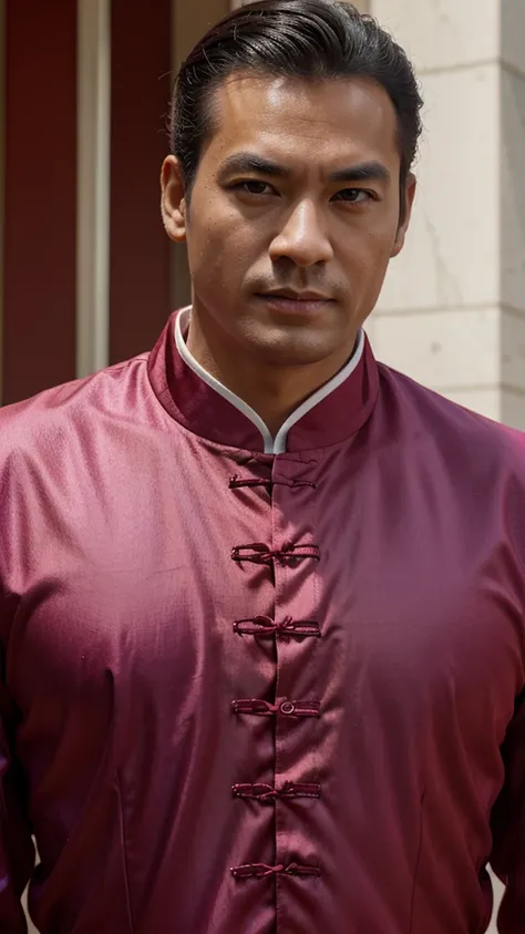 a bold man, duke, magenta Chinese clothes, close-up, half-body